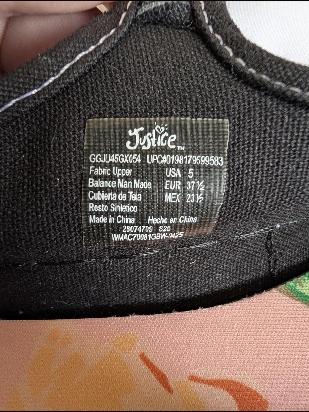 Justice Black Canvas Mary Jane Sneakers for Girls Size 5